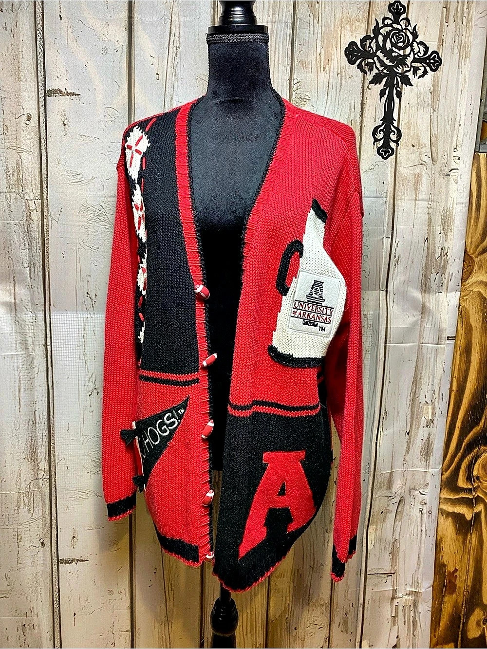 Vintage 1990’s Birch Bros. University of Arkansas cardigan. Red Black Cardigan S